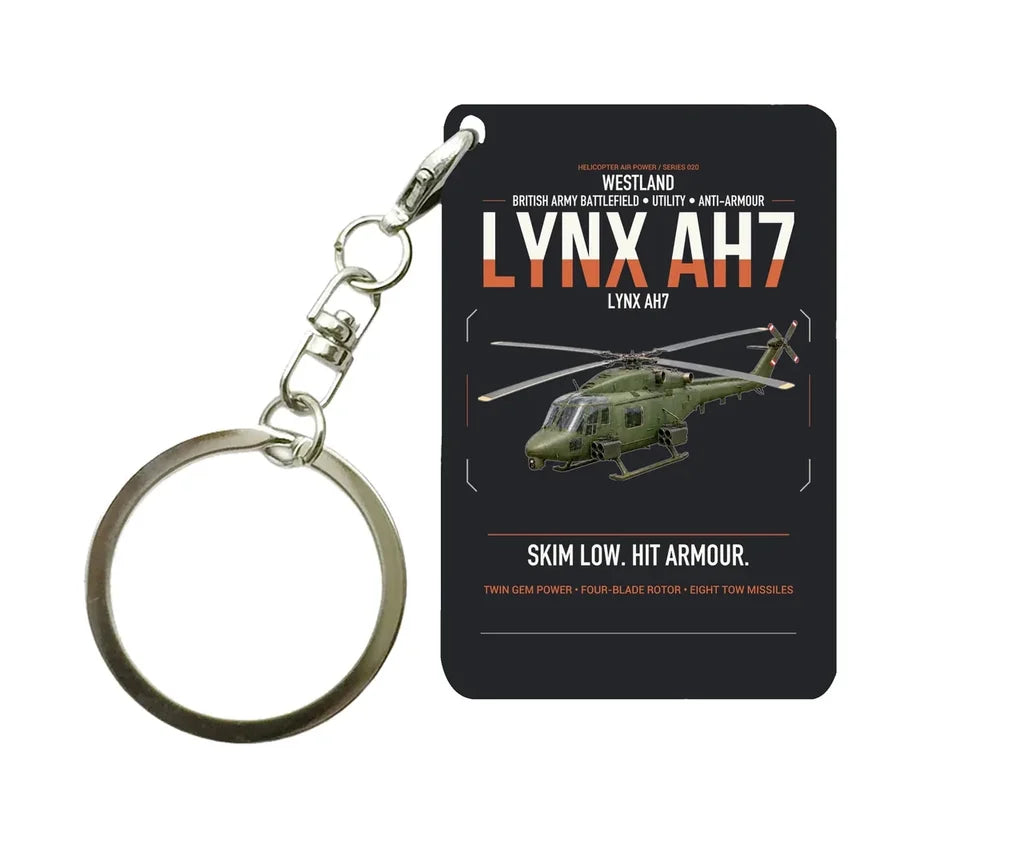 Westland Lynx AH7 design on black designed key chain, double-side print