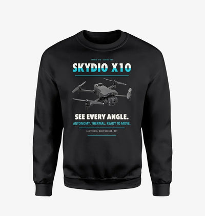 Skydio X10 design on black sweatshirt