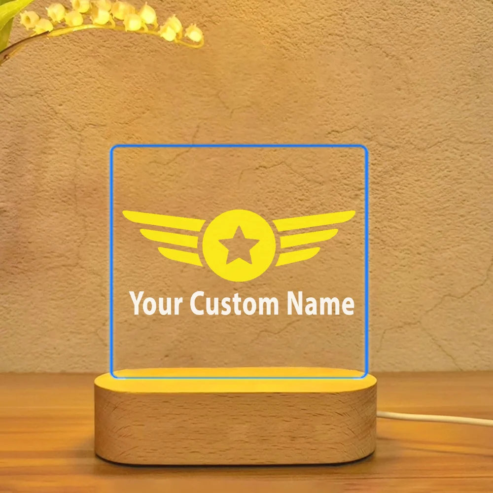 Custom Name (Badge 4) aviation design on premium acrylic with LED 3D night lamp.