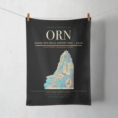 Ahmed Ben Bella Airport (ORN) design on black towel
