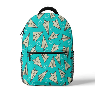 Super Cool Paper Airplanes aviation backpack in durable polyester.