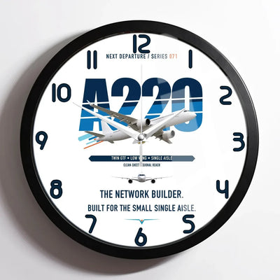 Airbus A220-300 design on white framed wall clock