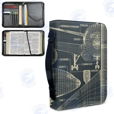 Airplanes Fuselage & Details aviation print PU accessories bag, PU faux leather.