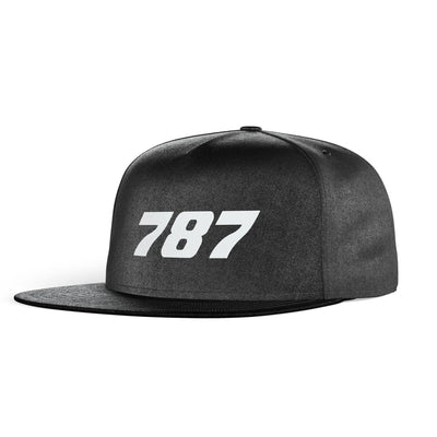 Boeing 787 Flat Text aviation embroidery on structured cotton snapback cap.