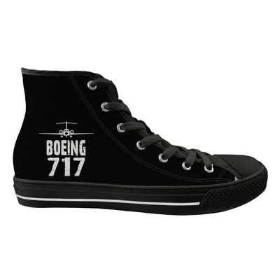 Boeing 717 & Plane Long Canvas Shoes (Women) aviation design on durable canvas women's canvas shoes.