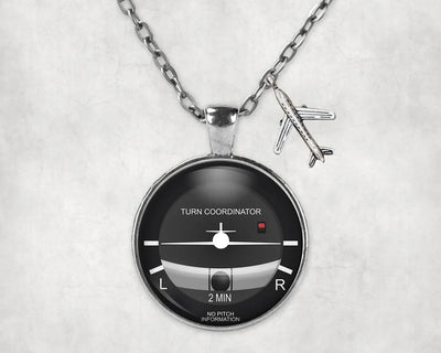 Side view of Turn Coordinator 2 aviation necklace in stainless steel, polished finish.