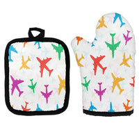 Thumbnail for Cheerful Seamless Airplanes Kitchen Glove & Holder aviation design on durable fabric with insulated lining kitchen glove holder.