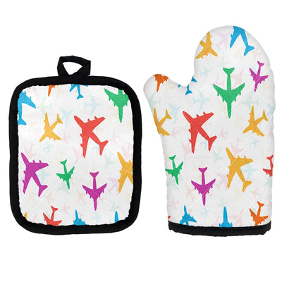 Cheerful Seamless Airplanes Kitchen Glove & Holder aviation design on durable fabric with insulated lining kitchen glove holder.