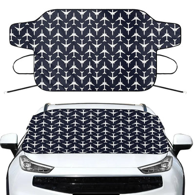 Perfectly Sized Seamless Airplanes Dark Blue Car aviation design on car windshield cover.
