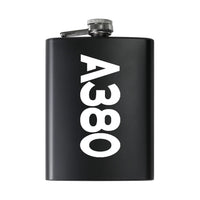 Thumbnail for Airbus A380 Text aviation design on stainless hip flask, compact pocket-size flask.