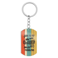Thumbnail for Side view of Colourful Born To Fly Stainless Steel Key Chains (Double Side) aviation double-side stainless steel key chain in.