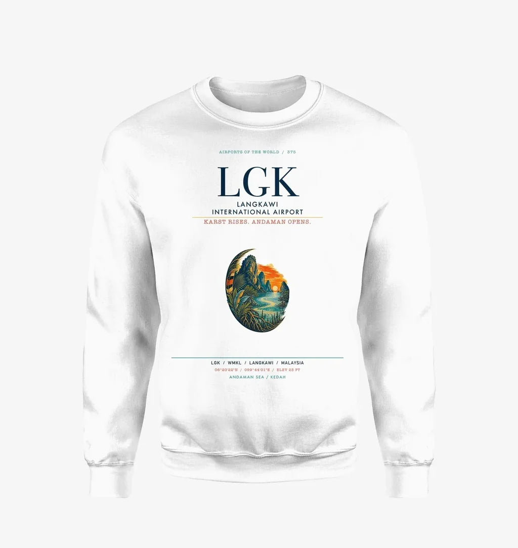 Langkawi International Airport (LGK) design on white sweatshirt