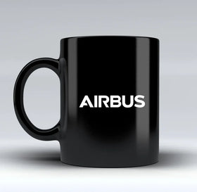Airbus & Text Black Mugs