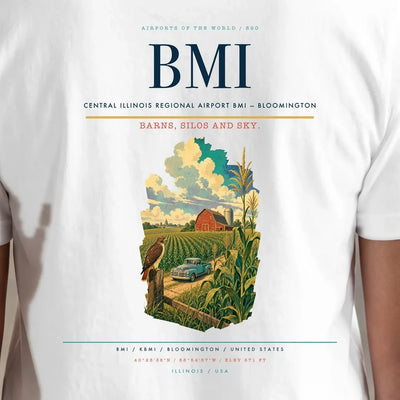 Central Illinois Regional Airport (BMI) double-side t-shirt design close-up cover