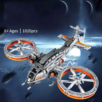 Space War Starfighter & Autogyro Mechanical Building Blocks +Stand+Light aviation themed Lego-style model aircraft in ABS pla.