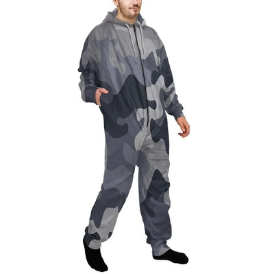 Military Camouflage Army Gray Jumpsuit for Men & Women aviation design on soft cotton blend jumpsuit.