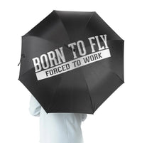 Thumbnail for Born To Fly Forced To Work aviation design on windproof polyester umbrella.
