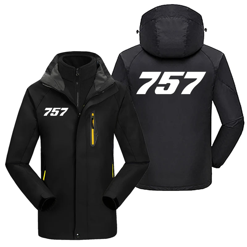 Boeing 757 Flat Text aviation design printed on heavyweight insulated shell with snow cuffs thick ski jacket.