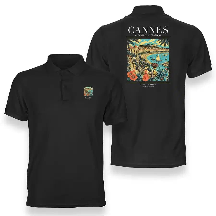 CANNES - Poster - Double-Side Polo - Black