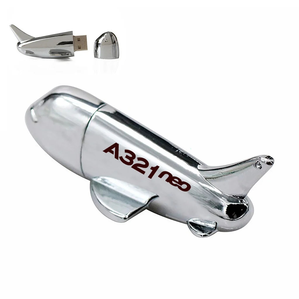 A321neo & Text aviation design on durable metal casing airplane-shape USB drive.