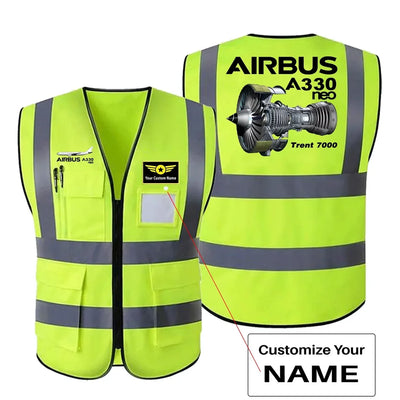 The Airbus A330neo aviation design printed on high-visibility reflective fabric reflective vest.
