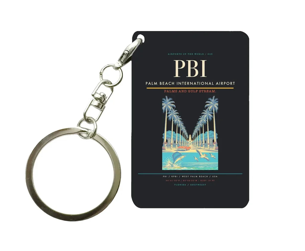 Palm Beach International Airport (PBI) design on black key chain