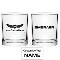 Thumbnail for Embraer & Text aviation design on whiskey glass, special-edition crystal cut.