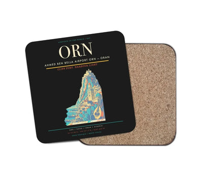 Ahmed Ben Bella Airport (ORN) design on black 1 piece coaster