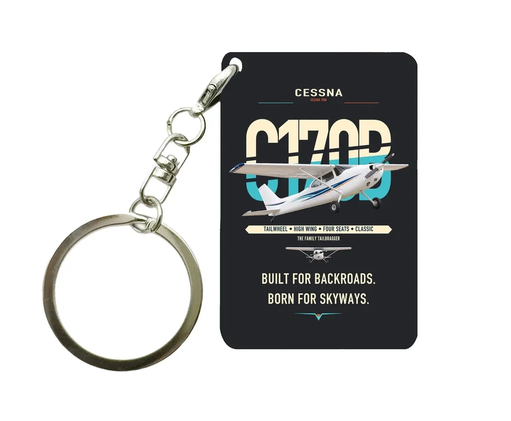 Cessna 170B design on black designed key chain, double-side print
