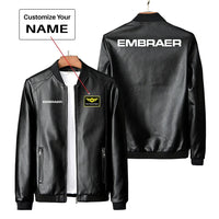 Thumbnail for Embraer & Text PU aviation design printed on genuine leather with quilted lining leather jacket.