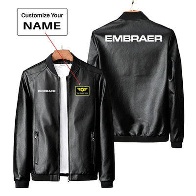 Embraer & Text PU aviation design printed on genuine leather with quilted lining leather jacket.