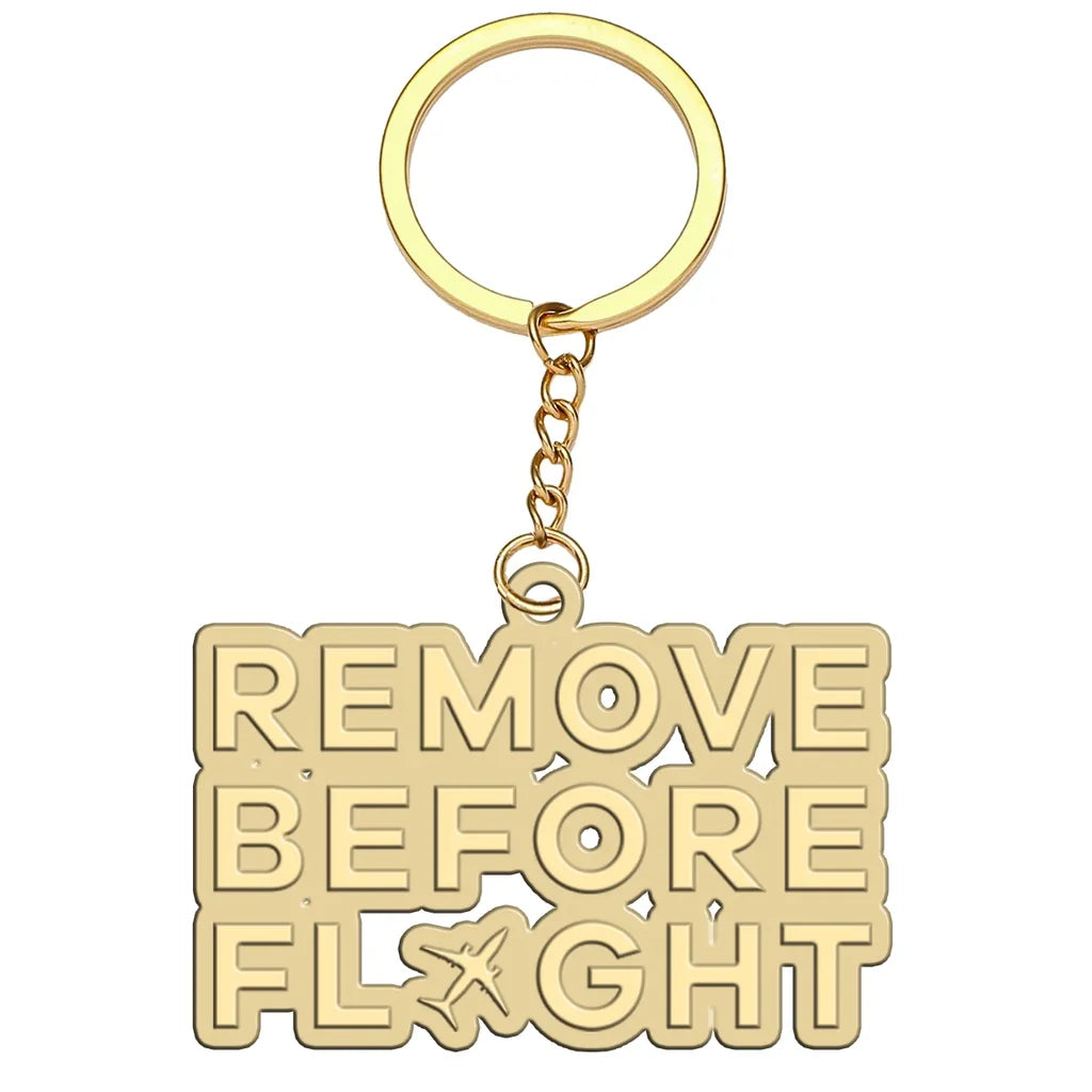 Remove Before Flight aviation hollow key chain in polished alloy.