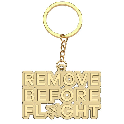 Remove Before Flight aviation hollow key chain in polished alloy.