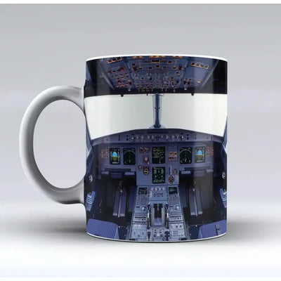 Airbus A320 Cockpit Wide aviation design on ceramic mug, premium ceramic with glazed finish.