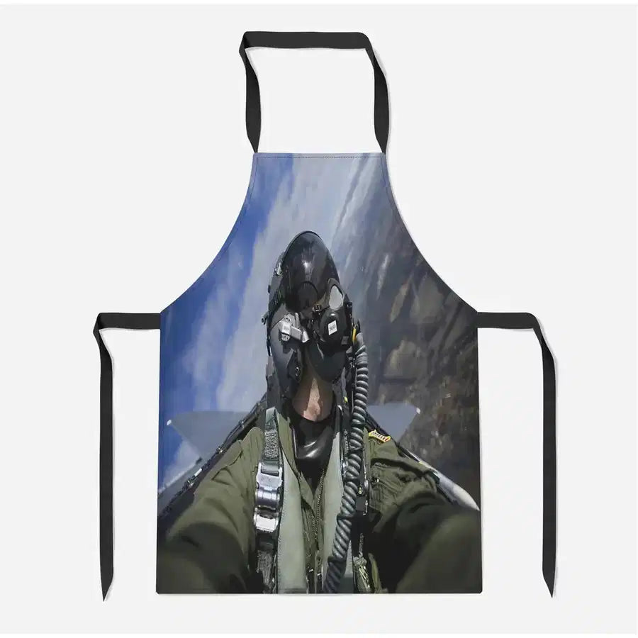 Amazing Military Pilot Selfie aviation design on durable cotton blend kitchen apron.