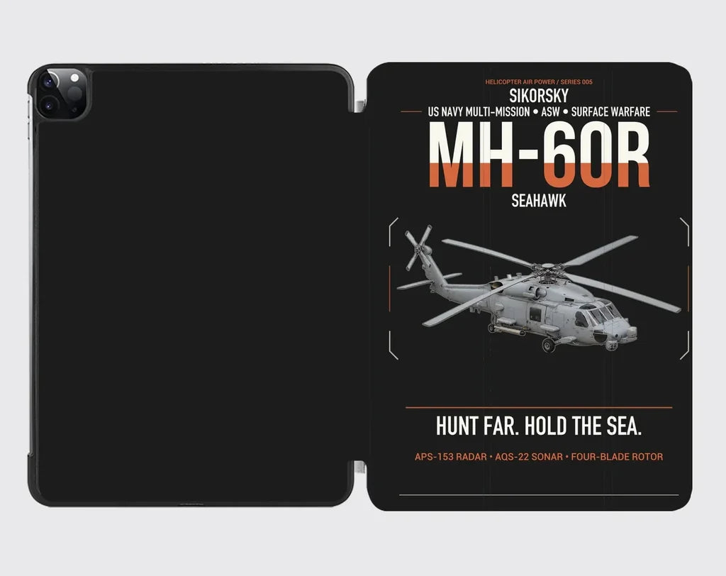 Sikorsky MH-60R Seahawk design on black ipad tablet case