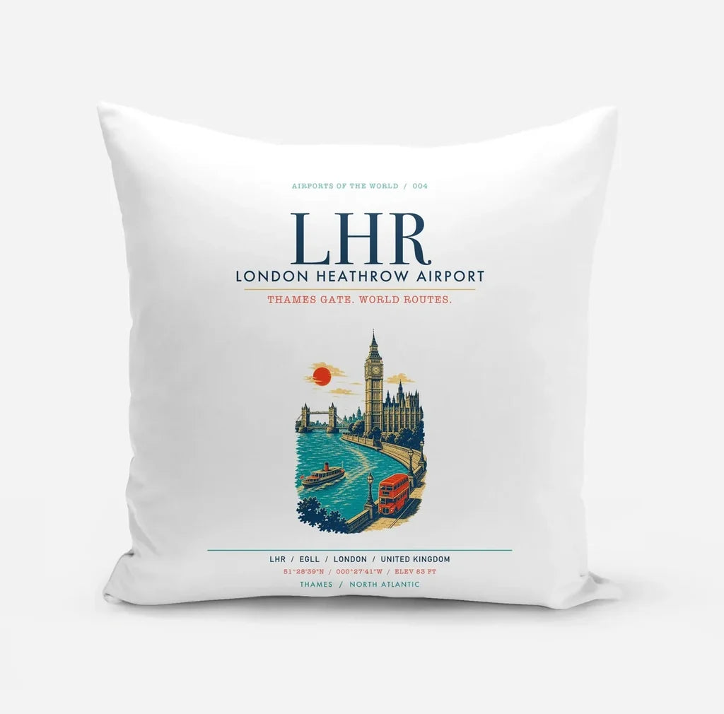 London Heathrow Airport (LHR) design on white pillow