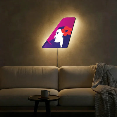 Hawaiian Airlines aviation design on durable metal with LED aircraft tail wall art.