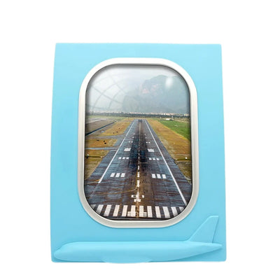 Amazing Mountain View & Runway aviation design on durable resin with glass face airplane window photo frame.