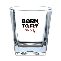 Thumbnail for Born To Drink aviation design on whiskey glass, crystal-clear premium glassware.
