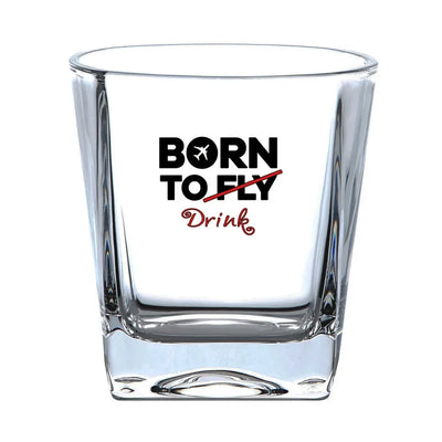 Born To Drink aviation design on whiskey glass, crystal-clear premium glassware.
