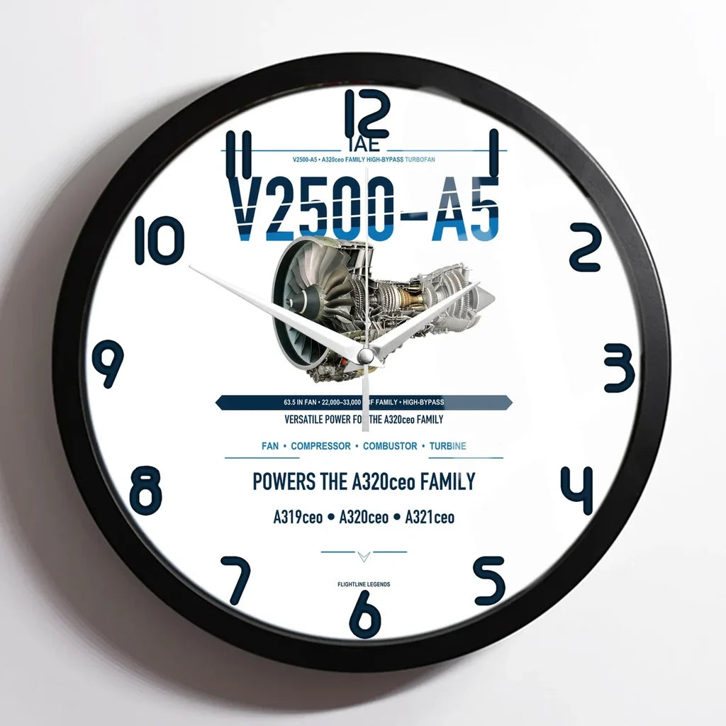 V2500-A5 design on white framed wall clock