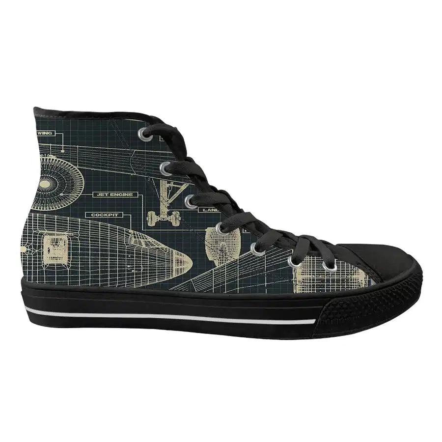 Airplanes Fuselage & Details Long Canvas Shoes (Women) aviation design on durable canvas women's canvas shoes.