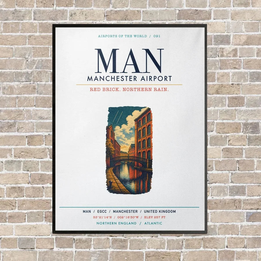 Manchester Airport MAN vertical canvas print - framed - white background