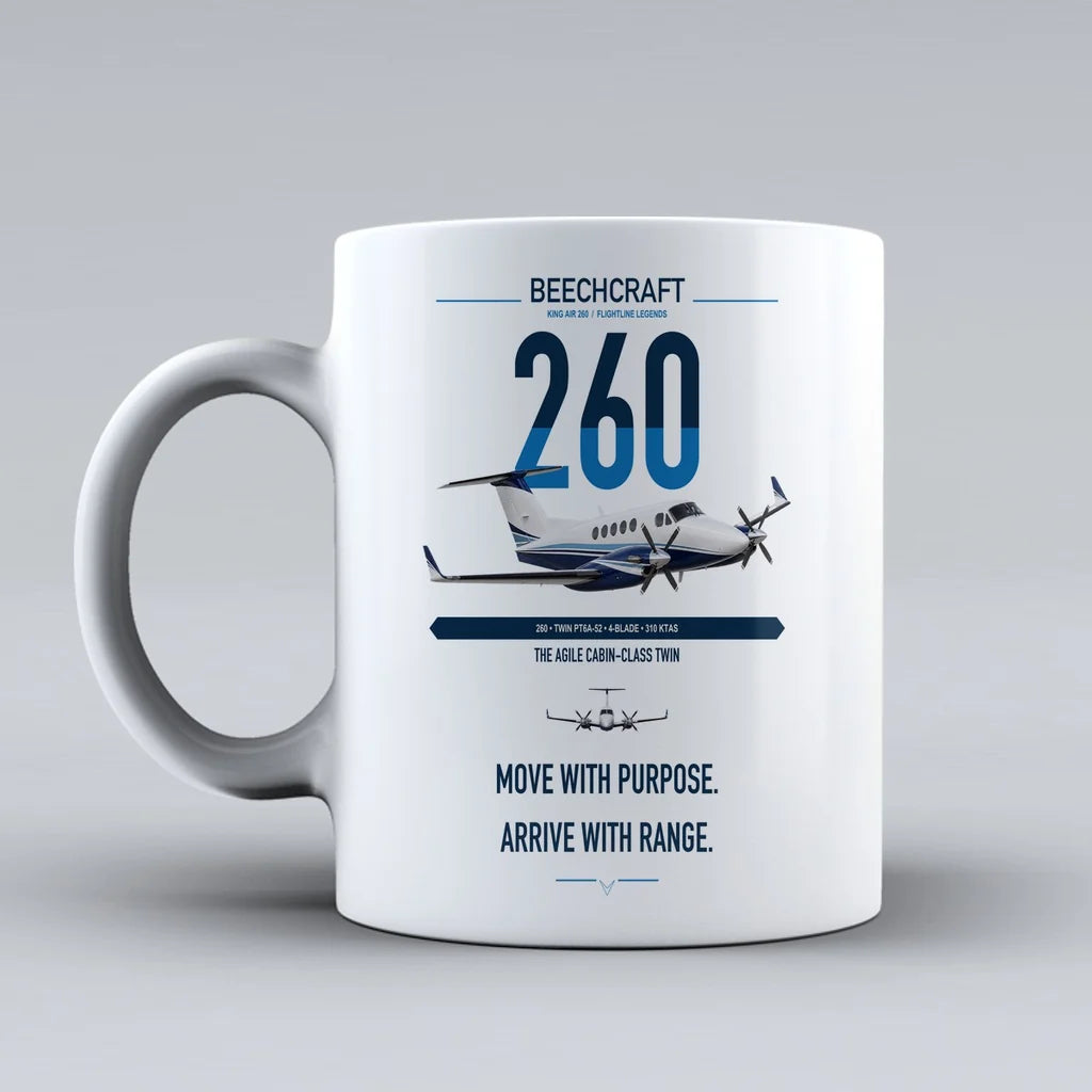 Beechcraft King Air 260 design on white ceramic mug, double-side print