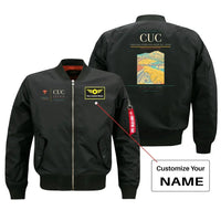 Thumbnail for Camilo Daza International Airport (CUC) design on black bomber jacket with custom name patch