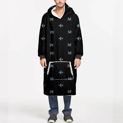 Nice Airplanes (Black) aviation design on soft fleece blanket hoodie.