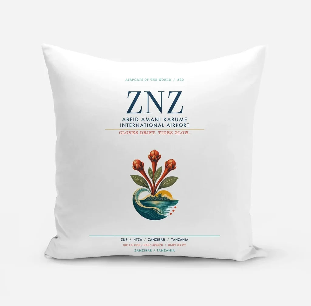 Abeid Amani Karume International Airport (ZNZ) design on white pillow