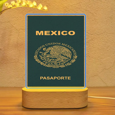 Mexico Passport aviation design on premium acrylic with LED night lamp.