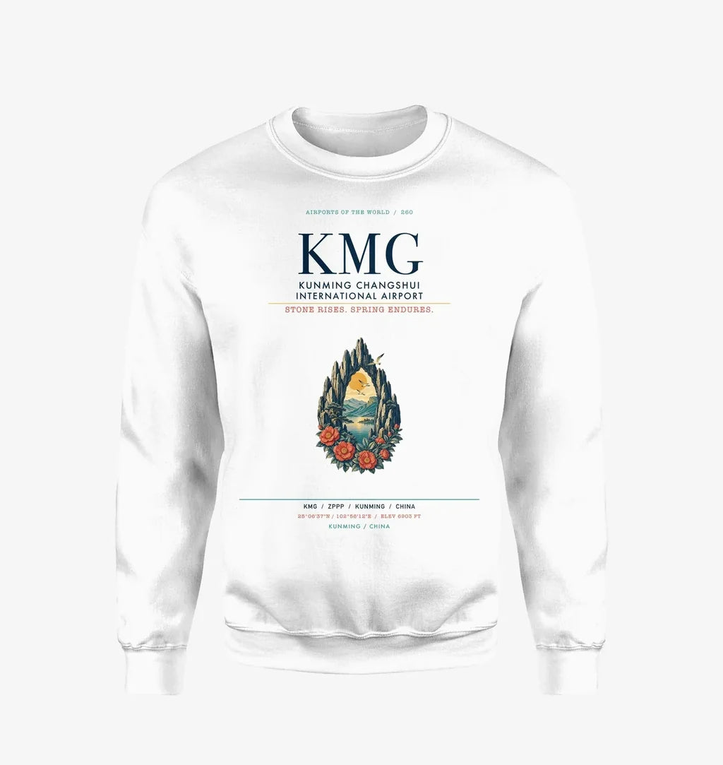 Kunming Changshui International Airport (KMG) design on white sweatshirt